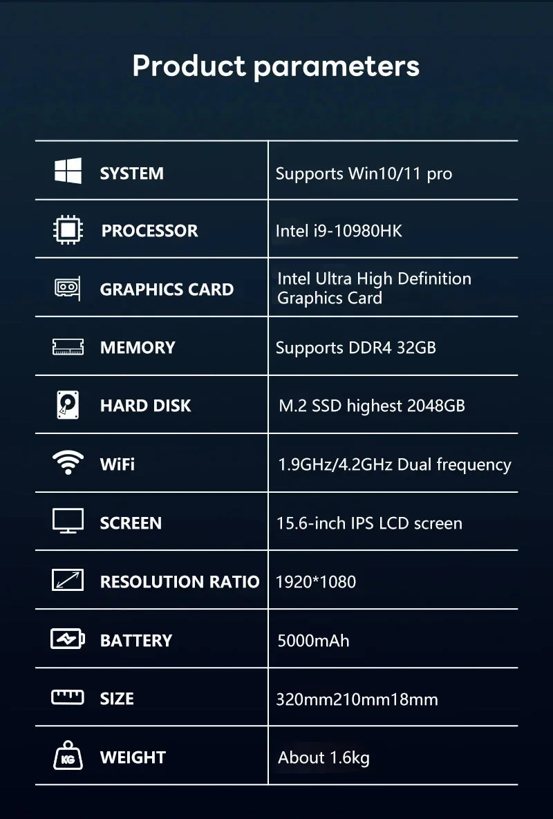 15.6 Inch Laptop Intel Core i9 10980HK Windows 11 Pro 32GB DDR4 M.2 2TB SSD Ultrabook Computer Fingerprint Unlock WIFI Fast