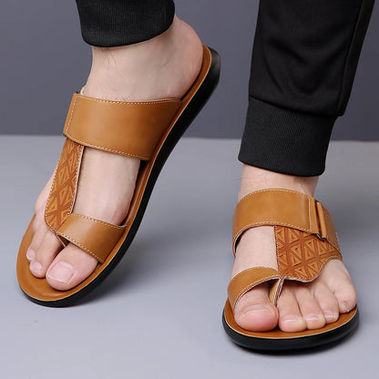 Men's Summer Sandals Breathable Fashion Simple Toe-Thru Soft Flat Bottom Beach Shoes Comfortable Classic Slippers-2502