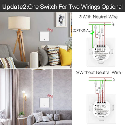 MOES Smart Light Switch Tuya ZigBee No Neutral Wire No Capacitor Needed Smart Life 2/3 Way Works with Alexa Google APP Remote