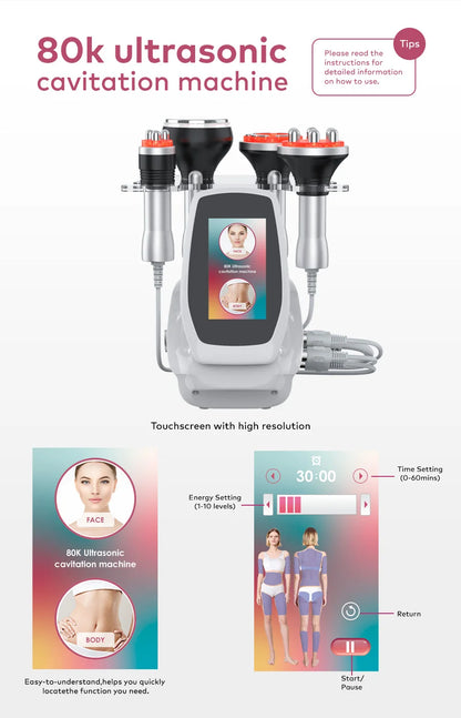4 in 1 80K Cavitation Ultrasonic Body Slimming Machine Beauty Devic  Facial Massager Skin Tighten Face Lifting Vacuum Suction