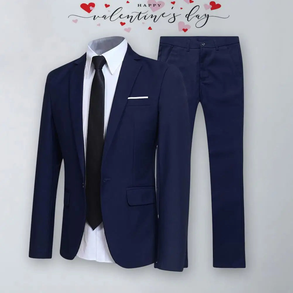 Men Pants Two Pieces Set Commuting Loose Leisure Fashion Office Business Suit Wedding Wear Lapel Formal Groom Suit Set