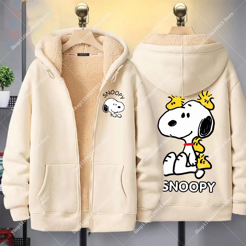Snoopys Jacket Autumn Winter Cartoon Anime Coats Thickened Fleece Warm Hooded Men Women Couple Hooded Sweatshirt Birthday Gift