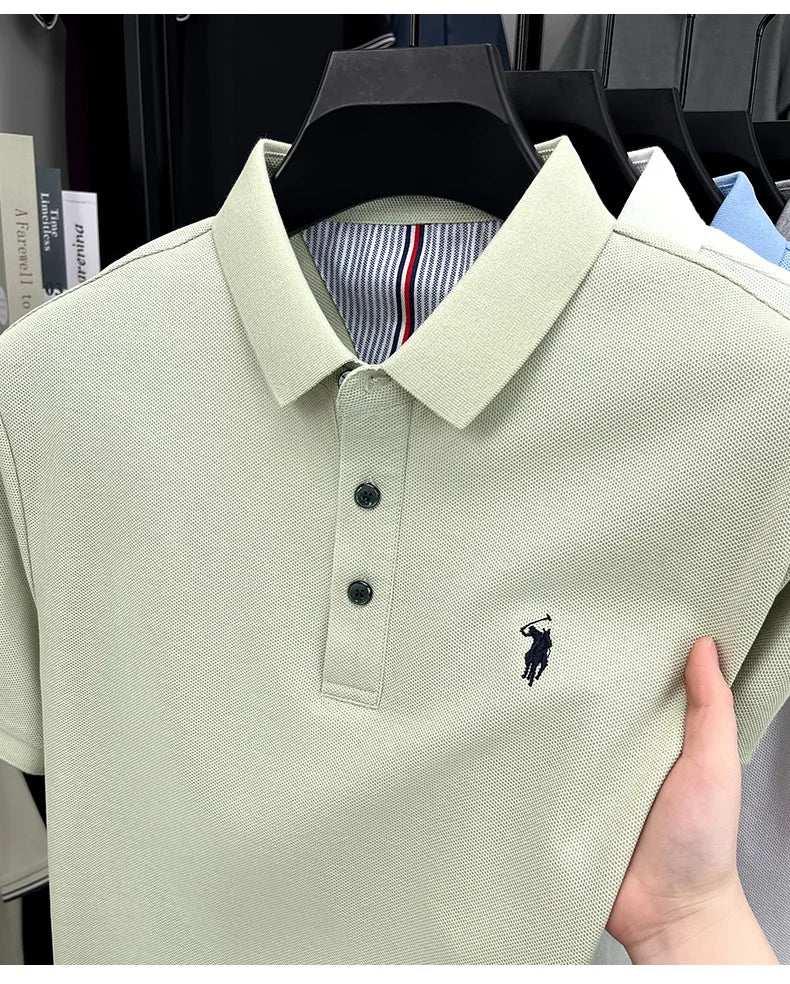 100% pure cotton high-end brand men's short sleeve polo shirt summer fashion original pony embroidery golf Paul  casual T-shirt