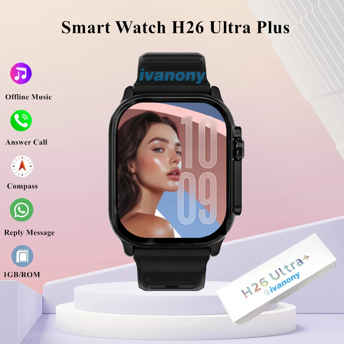 New Amoled H26 Ultra Plus Smart Watch 1GB Memory Support Whatsapp Reply Compass Offline Music Series 11 Smartwatch Men Women