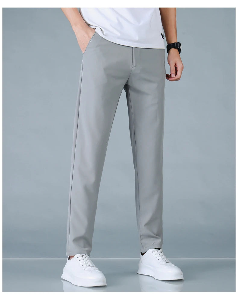2025 Spring Summer Ultra-thin Men's Casual Pants Slim Straight Leg Elastic Waist Sports Jogging Trousers Fashion Men Golf Pants