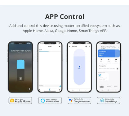Zemismart Matter Over WiFi Smart Motorized Track Electric Slide Curtain Support HomeKit SmartThing Alexa Google Home APP Control