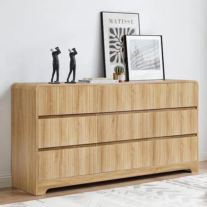 Fluted Dresser for Bedroom with 9 Drawers,63" Wide Modern Chest of Drawers with Curved Profile & Deep Drawer, Customized