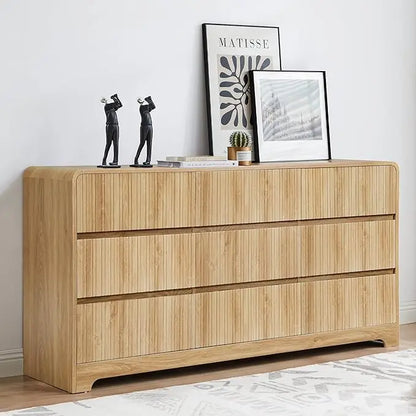 Fluted Dresser for Bedroom with 9 Drawers,63" Wide Modern Chest of Drawers with Curved Profile & Deep Drawer, Customized