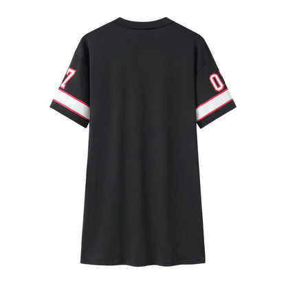 2025 New Fashion V-Neck Queen Letters Print Dress Short Sleeve Basketball Sporty Style Sexy Loose Female Clothing Streetwear