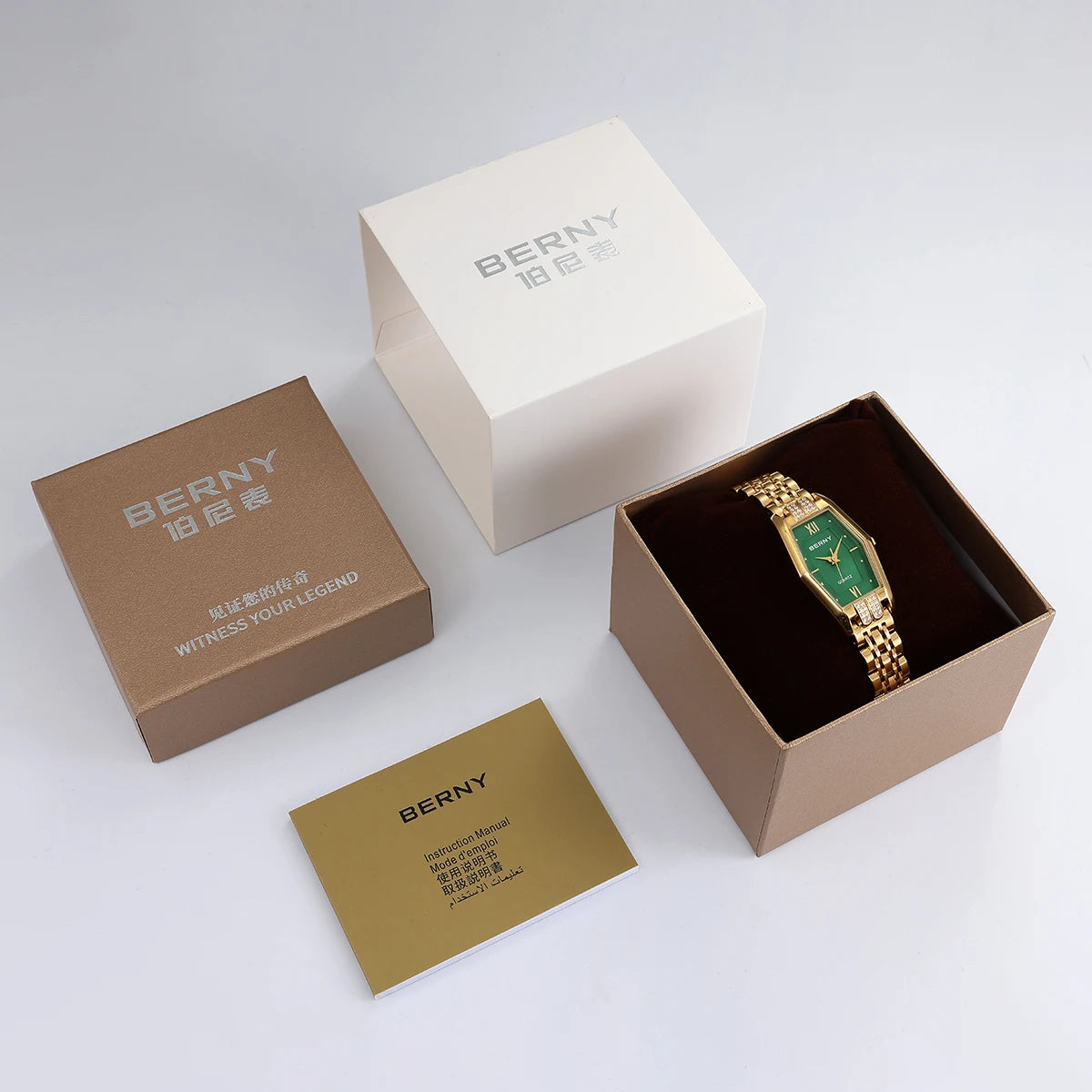 BERNY Gold Watches for Women Elegant Dainty Hexagon Ladies Quartz Wrist Watches Stainless Steel Band Fashion Luxury Bracelet