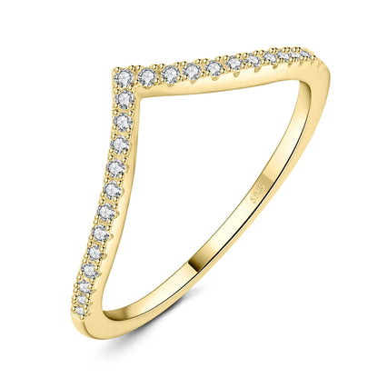 JewelryPalace Moissanite D Color Round Cut 925 Sterling Silver V Shape Stackable Wedding Ring for Woman Yellow Rose Gold Plated