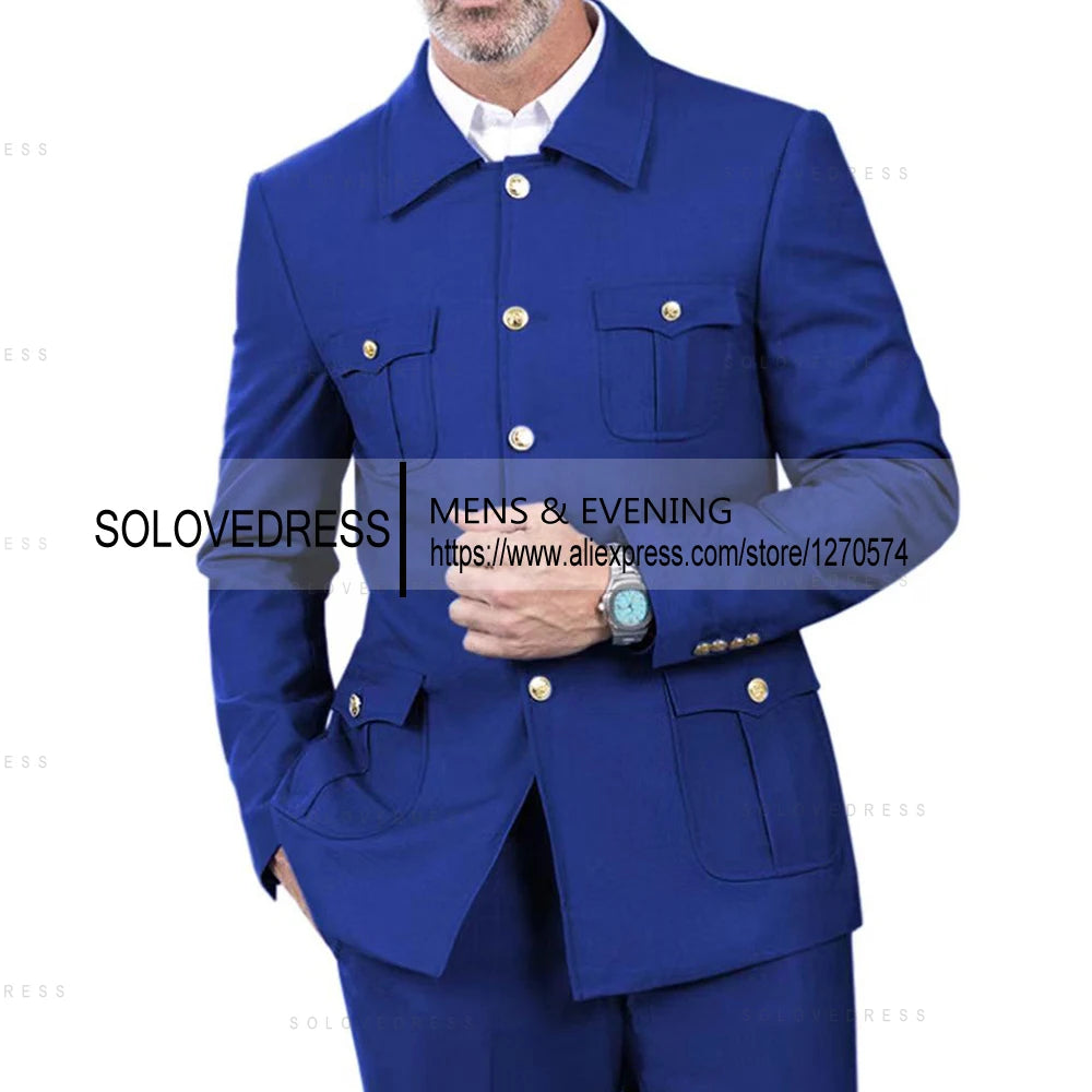 2 Pieces  4 Real Pockets Single Breasted  Slim Fit  Men's Formal Suits Groomsmen Wedding Tailored Fit (Blazer+Pants)