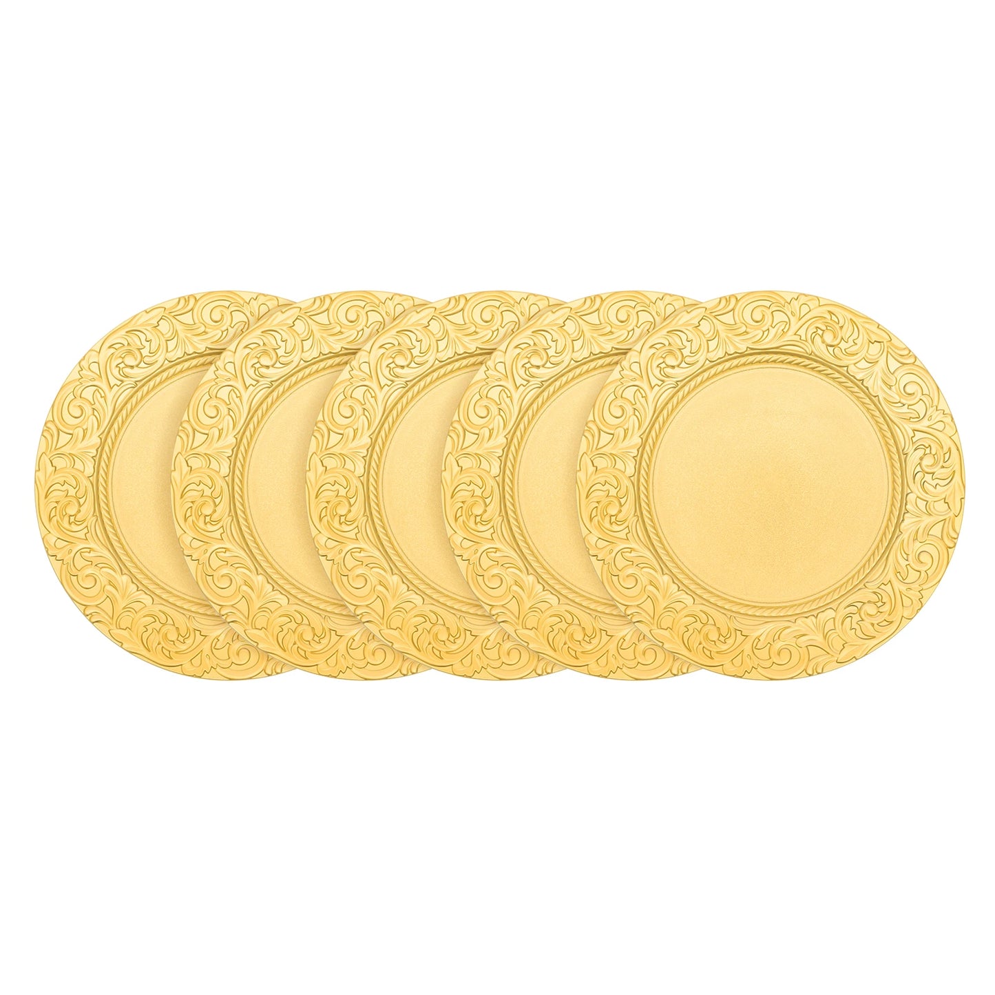 100-Pack Gold Charger Plates Set 12.9 Inch Embossed Round Disposable Serving Trays Christmas Wedding Party Decoration Plate ﻿