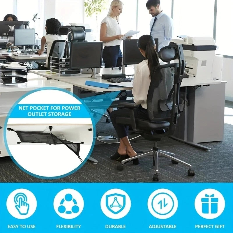 8 Hole Socket Network Pocket Under Desk Cable Management Net Under Table Cord Management Mesh Organizer Flexible Wire Hiders