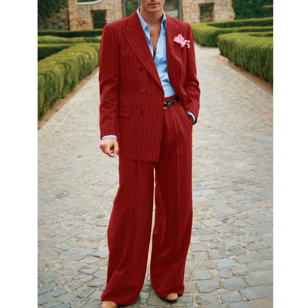 Men's Striped Suit Two Piece Suit Elegant Fashion Suit Casual Fashion Work Wear Party Dress Men's Commuter Wear Men's Clothing