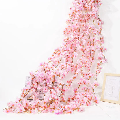 8pcs 1.8M Artificial Cherry Blossom Flower Vines Faux Flowers Outdoors Hanging Silk Flowers Garland for Wedding Party Home Decor