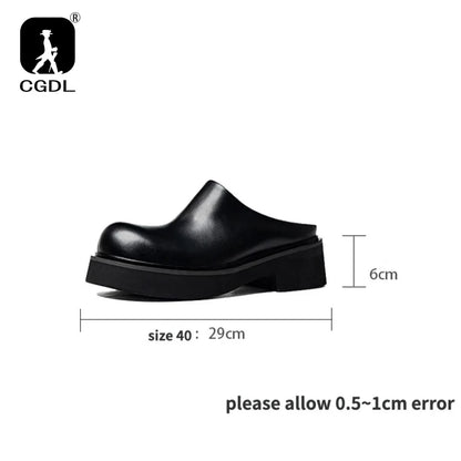 2024 Summer Mens Platform Business Half Shoes Luxury Genuine Leather 6 Cm High Heels Outdoor Social Party Slippers Sandals Man