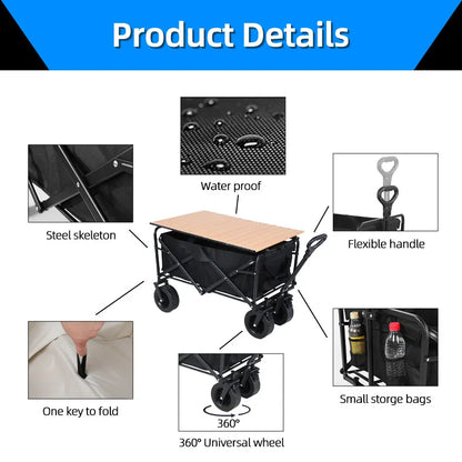 Heavy Duty Outdoor Folding Wagon Cart Large Capacity Collapsible Utility Trolley Portable for Garden Beach Camping