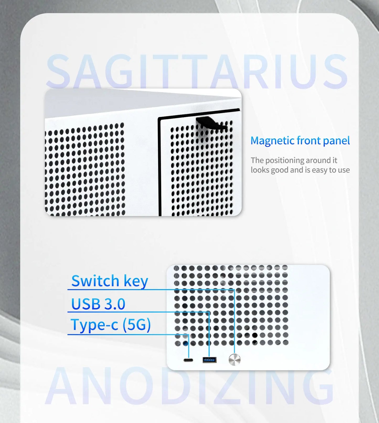 Sagittarius 8-bay NAS Computer Chassis with ATX Power Supply, MATX Motherboard, Full-height PCIE, 21.8L