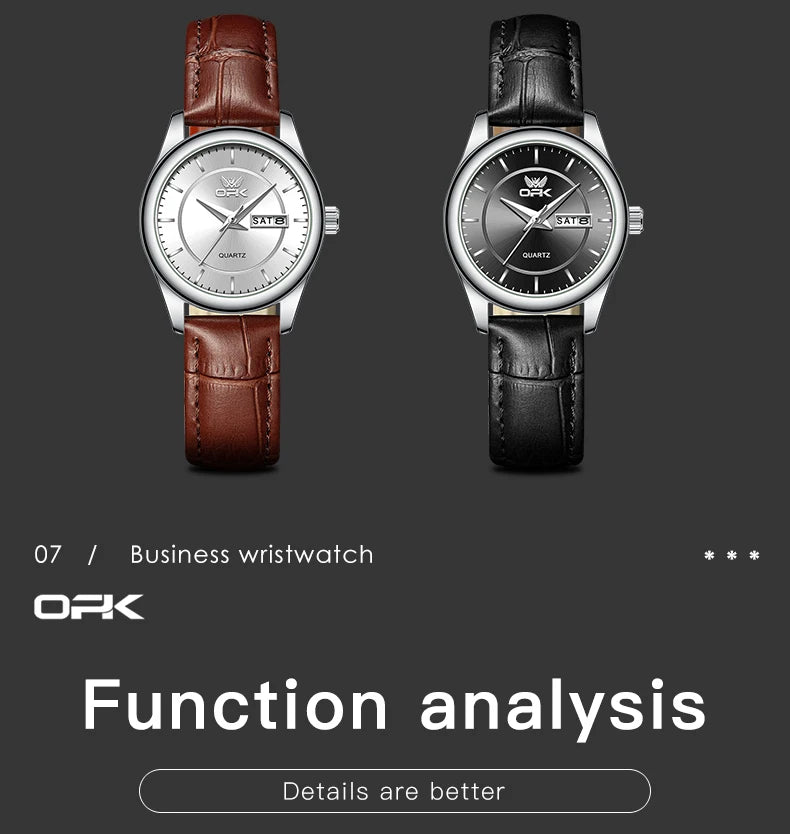 OPK 6022 Women's Watches Elegant Fashion Small Quartz Wristwatch for Ladies Waterproof  Leather Strap Dual Calendar Display
