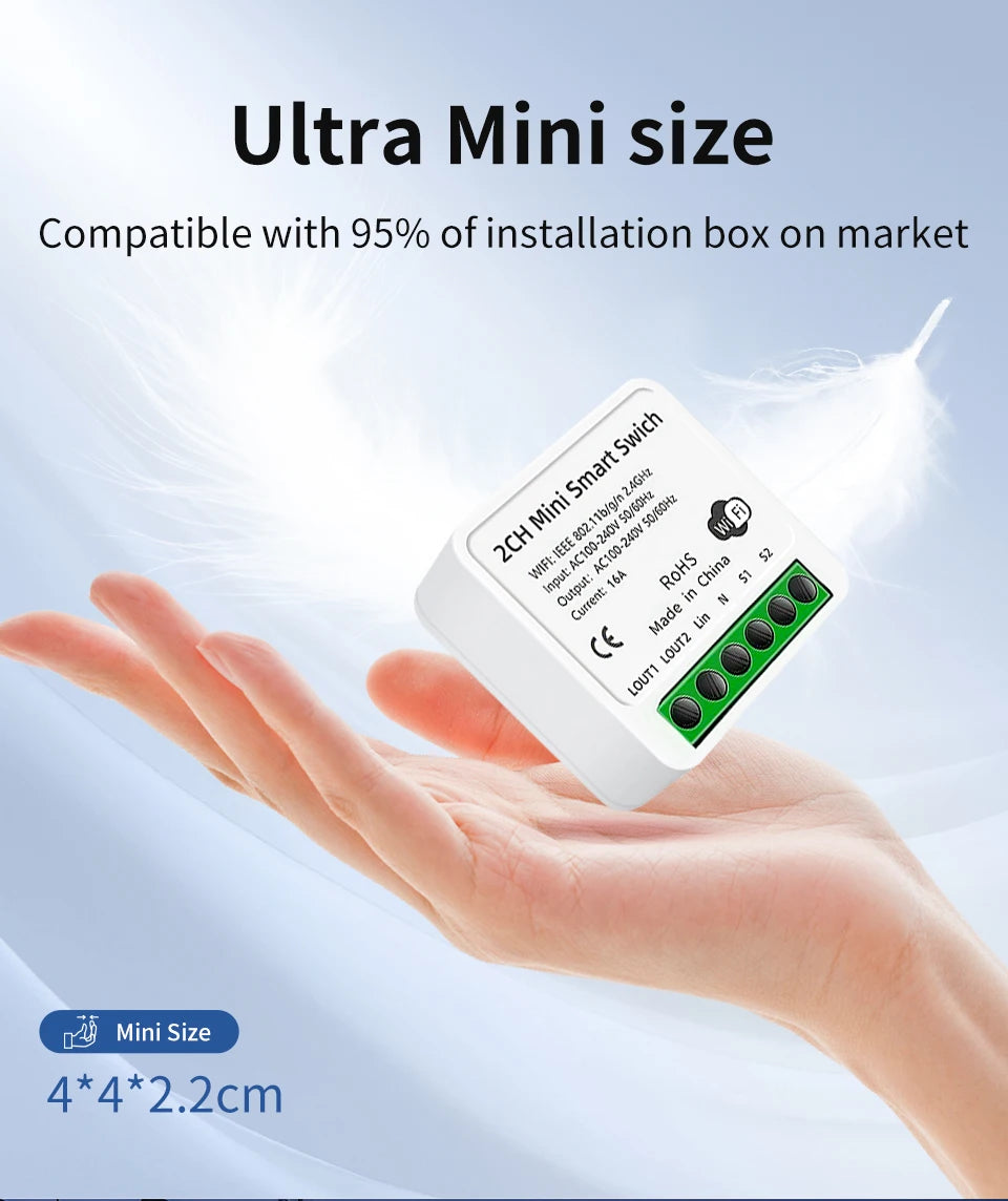 100-240V 16A Tuya Smart WiFi Switch Mini 1/2Gang Breaker Relay Smart Life App Remote Interruptor Google Home Alexa Voice Control