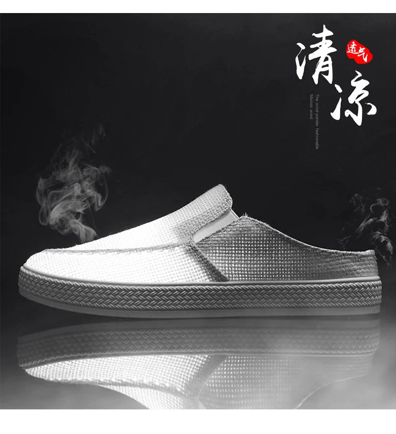 Men's canvas slippers summer new breathable outdoor soft-sole casual slippers party sandals Joker tide half slippers cloth shoes