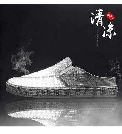 Men's canvas slippers summer new breathable outdoor soft-sole casual slippers party sandals Joker tide half slippers cloth shoes