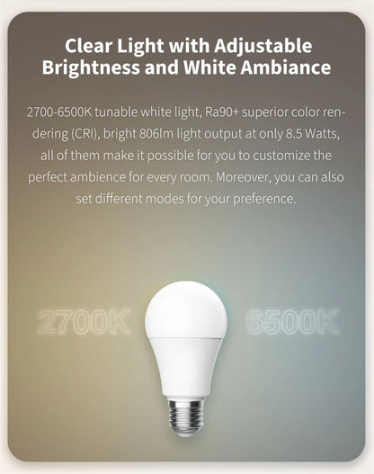 Aqara Smart LED Bulb T1 Tunable White Zigbee 3.0 E27 6500K 220-240V Bluetooth Smart home Light For Homekit Alice Google alexa