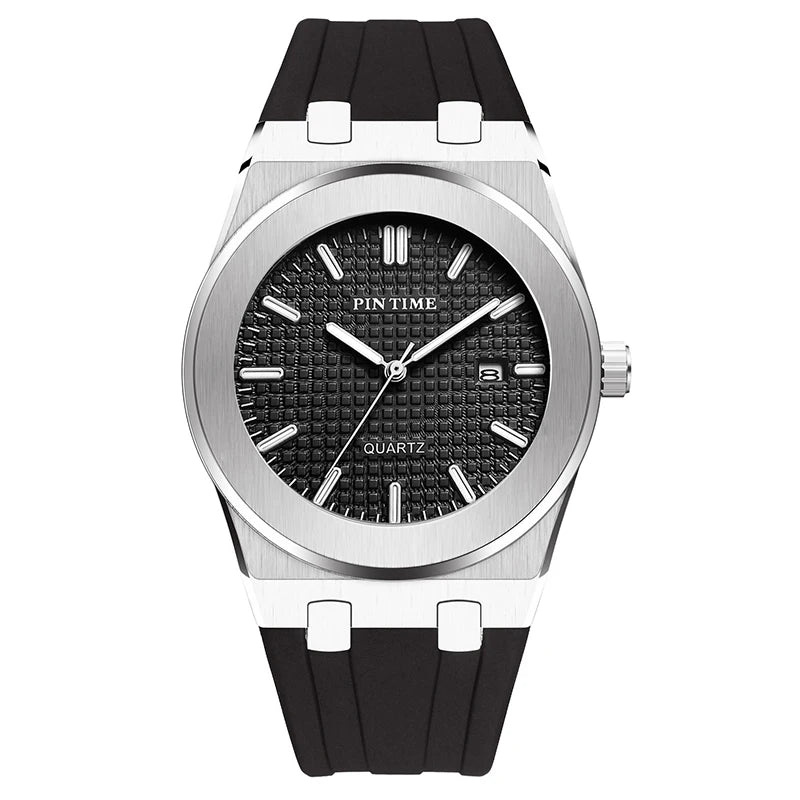 PINTIME Top Brand Sport Men's Watches Silicone Strap Waterproof 30m Calendar Check Face Dial Fashion Quartz Wristwatch Relogios