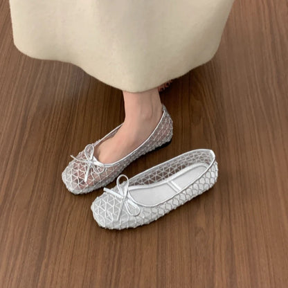 2026 Summer New Fashion Bow Flat Sandals for Women Slip-on Designer Style Casual Walking Breathable Elegant Ballet Shoes