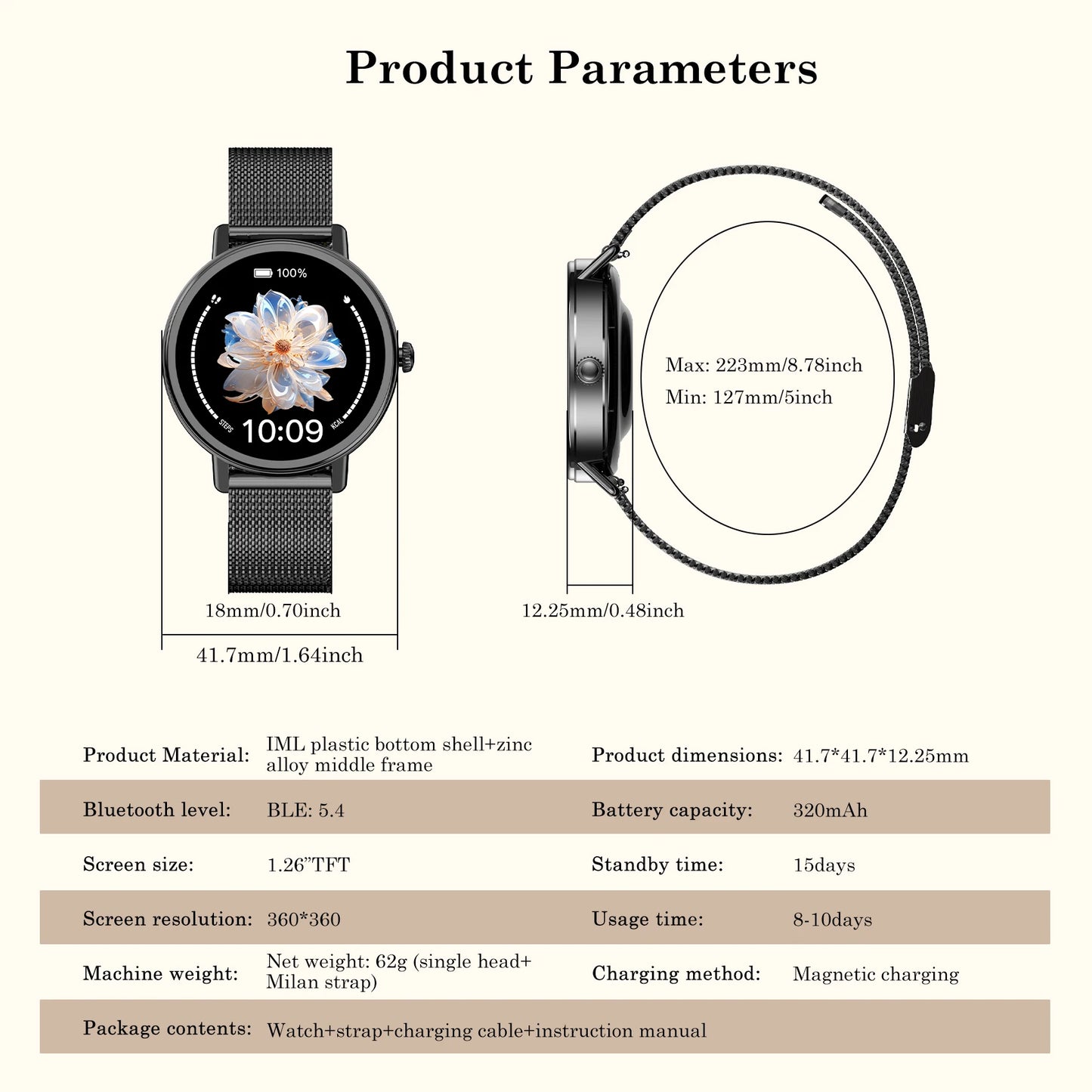 Blackview X30 Lady Smartwatch 1.26" HD AMOLED Screen Bluetooth Heart Rate Blood Oxygen Waterproof Fitness Tracker Android IOS