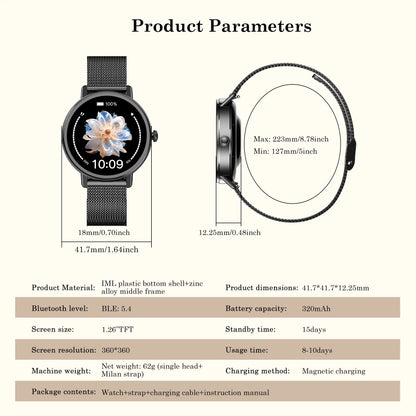Blackview X30 Lady Smartwatch 1.26" HD AMOLED Screen Bluetooth Heart Rate Blood Oxygen Waterproof Fitness Tracker Android IOS