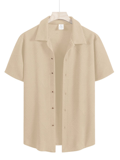 New Mens Short Sleeve T Shirts Trendy Breathable Solid Color Stand Up Collar Shirt Summer Loose Youth Basic Button T-shirt Top