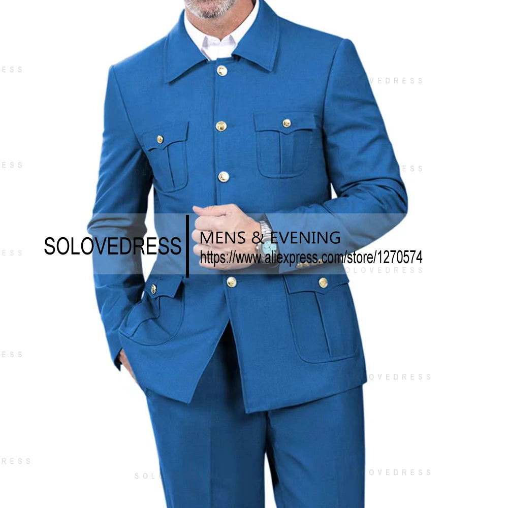 2 Pieces  4 Real Pockets Single Breasted  Slim Fit  Men's Formal Suits Groomsmen Wedding Tailored Fit (Blazer+Pants)