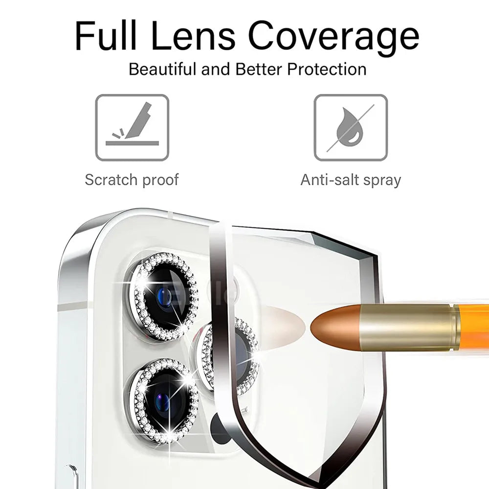 9D Diamond Lens Protector For iPhone 17 Pro Max Air Camera Tempered Glass Compatible with iPhone 14 15 16 Pro Max Ring Cover Cas