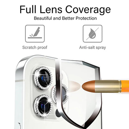 9D Diamond Lens Protector For iPhone 17 Pro Max Air Camera Tempered Glass Compatible with iPhone 14 15 16 Pro Max Ring Cover Cas