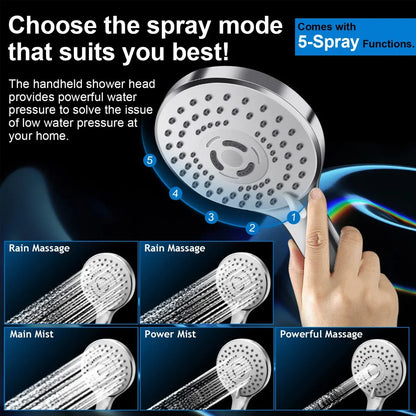 Stainless Steel 8/10 Inch Overhead Showerhead 5 Modes With Extension Arm Multi-function Hand Shower Wall Mounted Showerhead Set