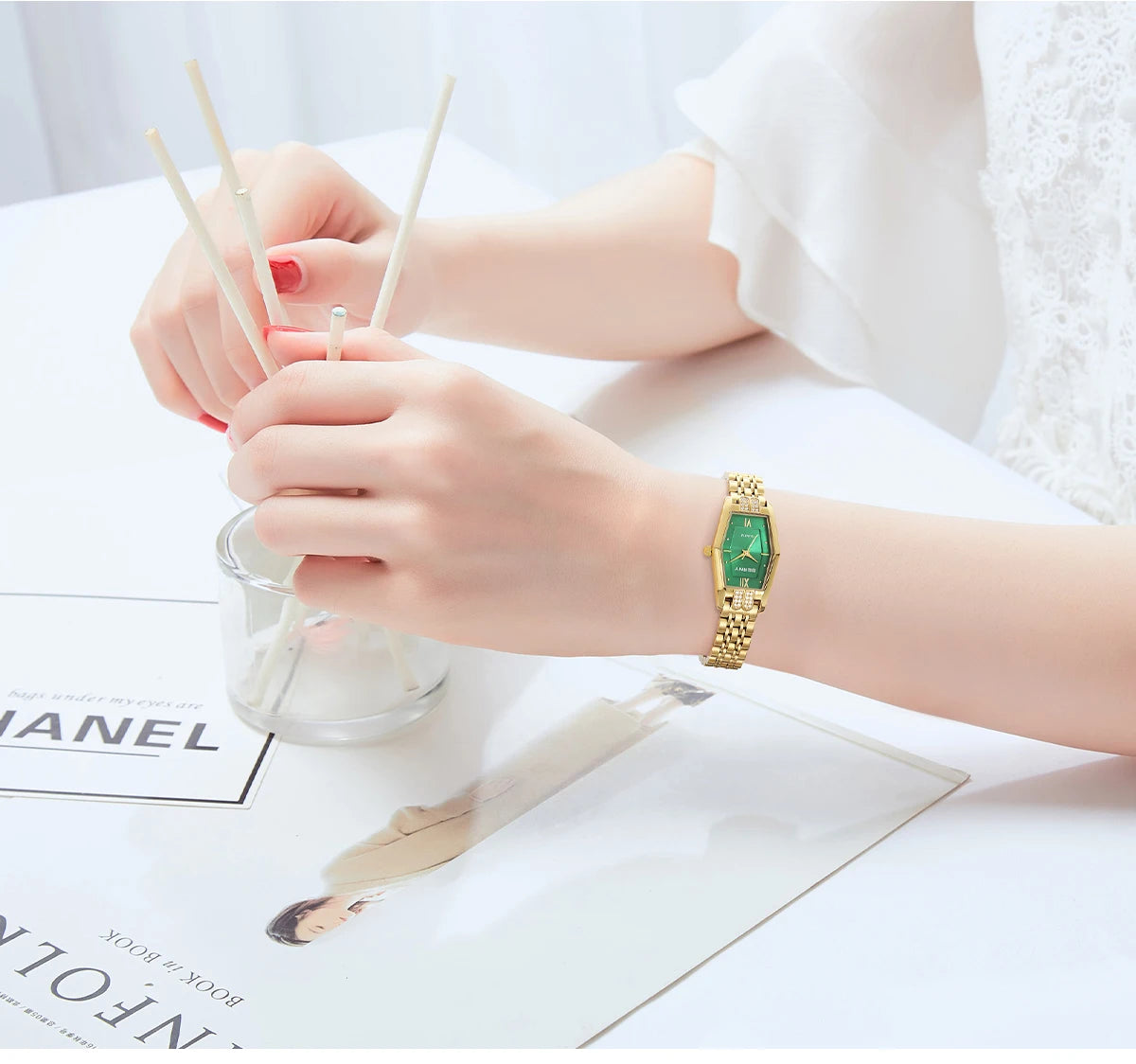 BERNY Gold Watches for Women Elegant Dainty Hexagon Ladies Quartz Wrist Watches Stainless Steel Band Fashion Luxury Bracelet
