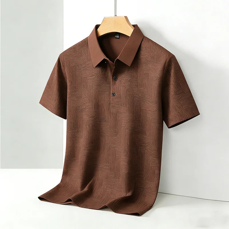 Men's Comfortable Short Sleeve Polo Shirt Weave Pattern Contrast Collar Design 2026 Casual Daily Office Fashion Top
