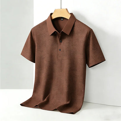 Men's Comfortable Short Sleeve Polo Shirt Weave Pattern Contrast Collar Design 2026 Casual Daily Office Fashion Top