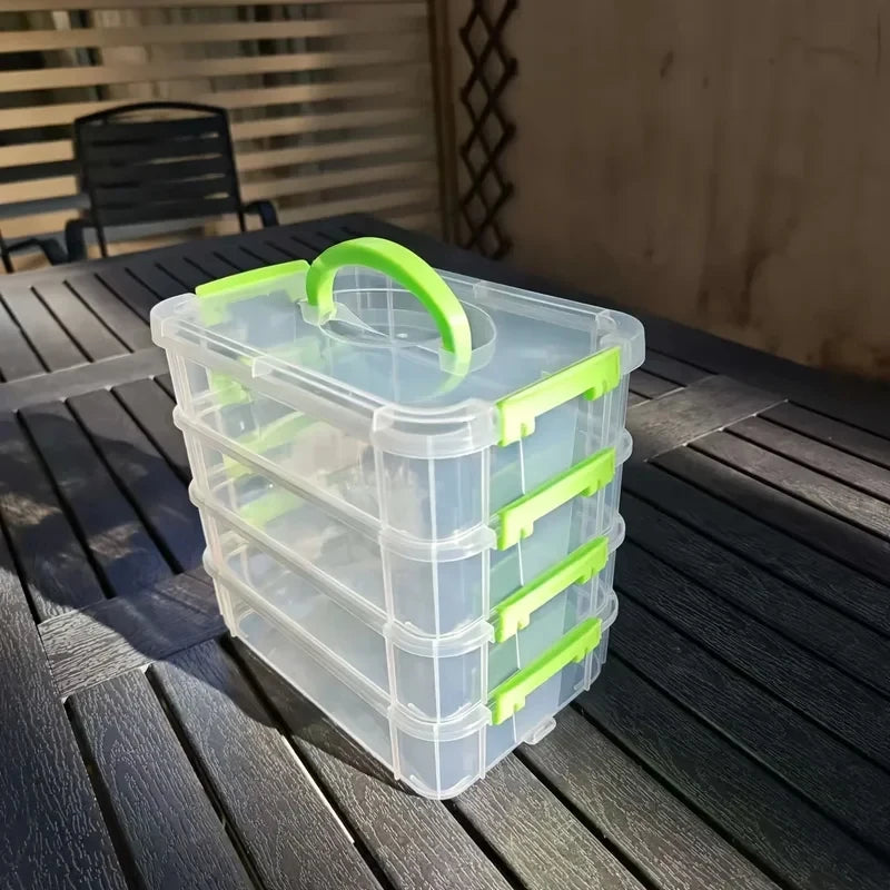 4-Layer Transparent Plastic Storage Box, Cover Partitioned Drawer Organizer, Building Block Portable Storage Case
