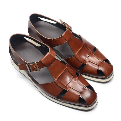 XEBOS Men's Sandals Genuine Leather Cowhide Summer Outdoor Flat Shoes Casual Sneakers Buckle Strap Black Brown Male Footwear