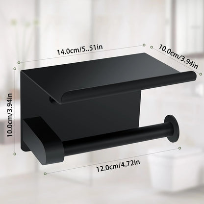 Self Adhesive Toilet Paper Holder with Phone Shelf Stainless Steel Wall Mount Toilet Paper Roll Holder for Bathroom Accessories