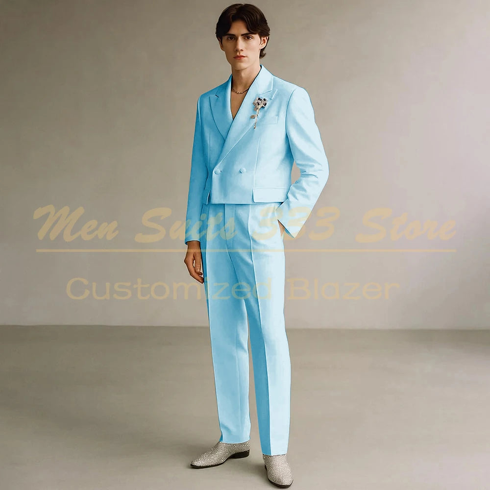 Cropped Men's Suits Formal Wedding Groomsmen 2 Piece Jacket Pants Sets Fashion Male Clothing High Quality Male Clothing Costume