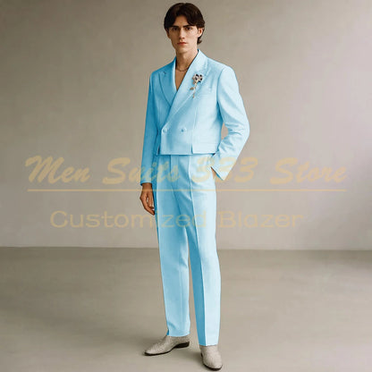Cropped Men's Suits Formal Wedding Groomsmen 2 Piece Jacket Pants Sets Fashion Male Clothing High Quality Male Clothing Costume
