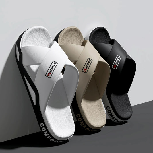 Men's Outdoor Fashion Sandals-Cross Strap Open Toe Slide Sandal,Non-Slip Bath Shower Slippers,Beach Shoes for Swimming & Walking