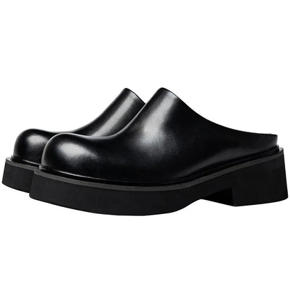 2024 Summer Mens Platform Business Half Shoes Luxury Genuine Leather 6 Cm High Heels Outdoor Social Party Slippers Sandals Man
