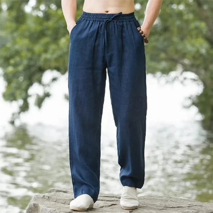 2025 New Men Spring Summer Quality Trousers Mens Cotton Hemp Breathable Comfortable Casual Home Straight Pants Linen Men's Pants