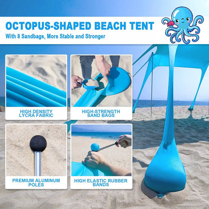 Family Beach Canopy ,Large Beach Sunshade Tent with Stability Poles,UPF50+Outdoor Shade for Beach,Camping,Party or Picnics