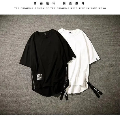 Y2K Summer New Mens Fashion Oversized Style Cargo T Shirt Man Techwear Men Brand Quality 100% Cotton Zip Up Short Sleeve Tshirt
